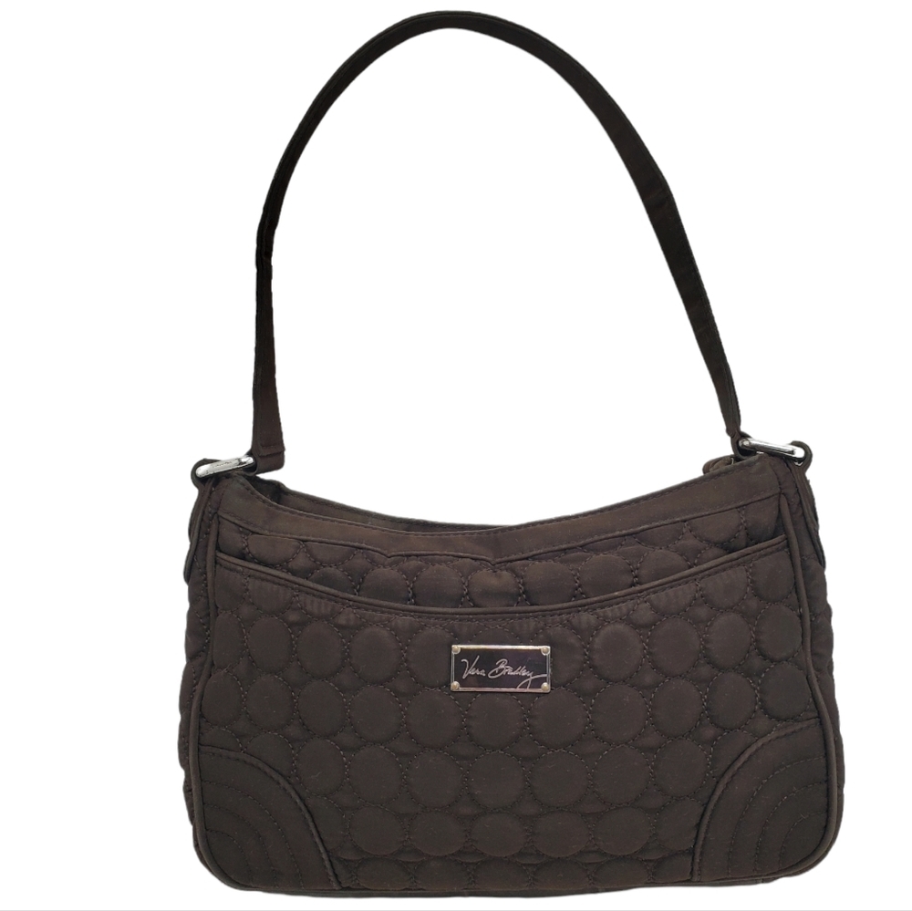 Vera Bradley Hobo Quilted Microfiber Shoulder Bag Espresso Brown Zip Closure